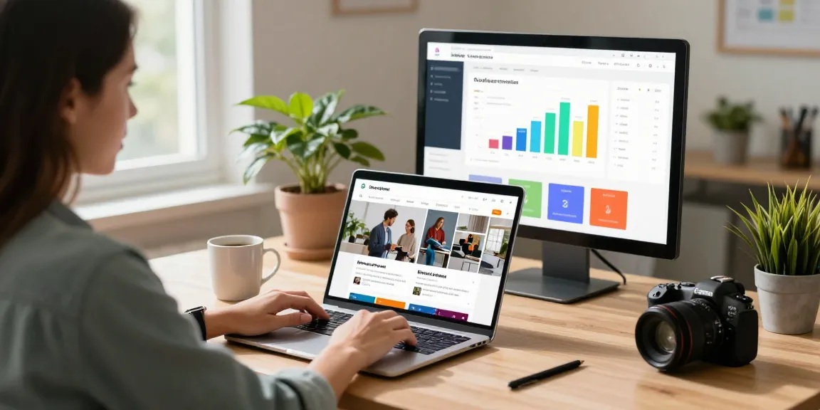 Promote your servises startups showcased in a modern home office workspace.