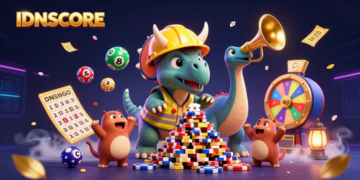 IDNSCORE brings joy as vibrant characters celebrate winning in an energetic online casino scene.
