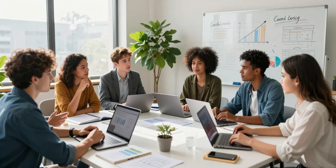 Best course for entrepreneurs and startups in a collaborative business environment with young professionals brainstorming ideas and strategies.
