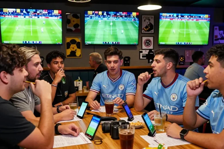 Exciting football betting experience at a sports bar with keobongdahomnay focus.