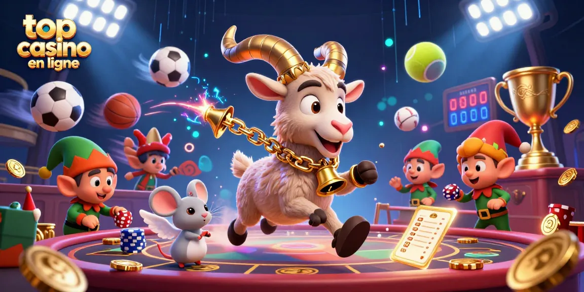 Casino en ligne haut de gamme : Krampus animant une scène de jeu effrayante avec des jeux et des paillettes.