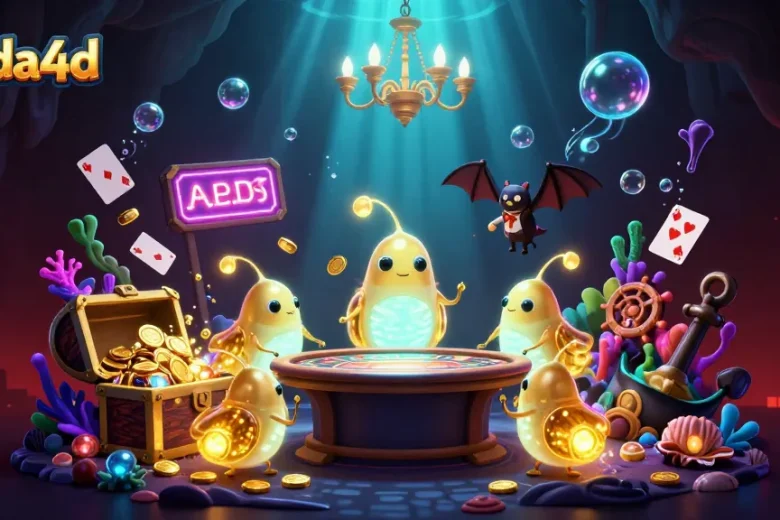 Gambaran janda4d dengan tim glowworm menerangi kasino bawah laut yang penuh harta karun